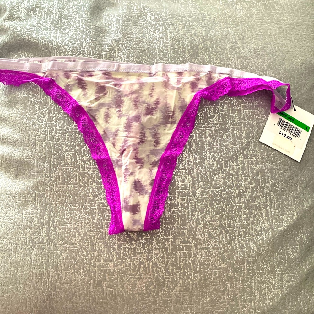 Calvin Klein Women's Thong Panties Underwear Lacey Bikini Pink/Purple